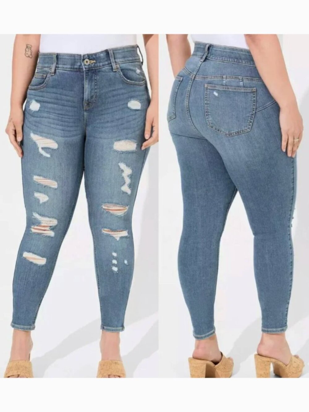 TORRID Plus Size Bombshell Skinny Premium Stretch High Rise Destructed Jean 16 R